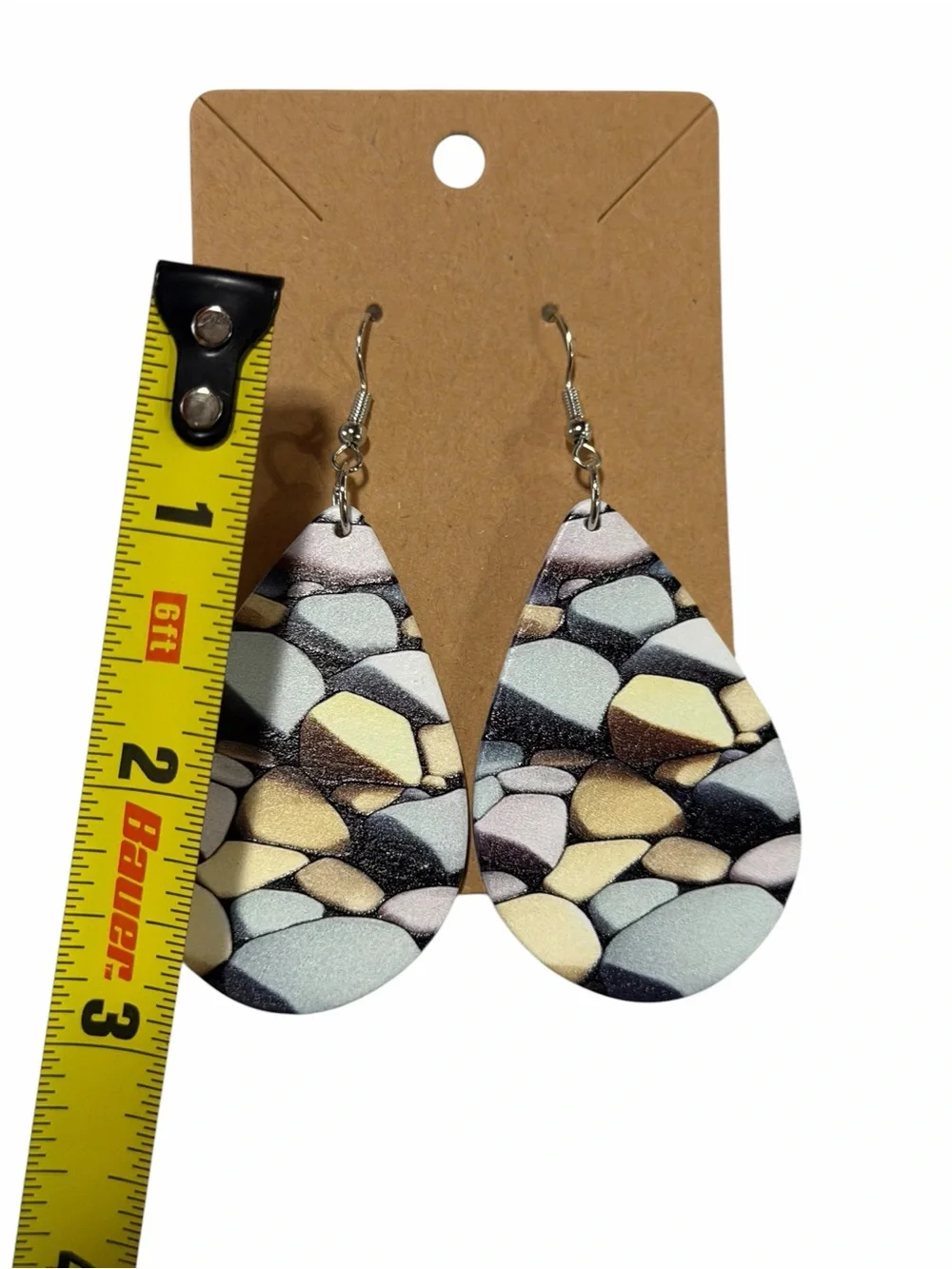 Teardrop Pebble Pattern Leather Earrings in Pastel Multicolor